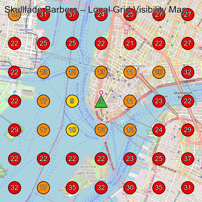 Skullfade Barbers GeoGrid visibility map for Barber Shop in New York